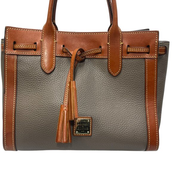 Dooney & Bourke Pebble Grain Elephant Gray and Brown Satchel Handbag 🐘 ❤️ - Picture 1 of 14